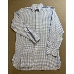 Ben Silver Charleston Shirt Adult 14 1/2-32 M Blue Check Button Up Casual‎ Mens.